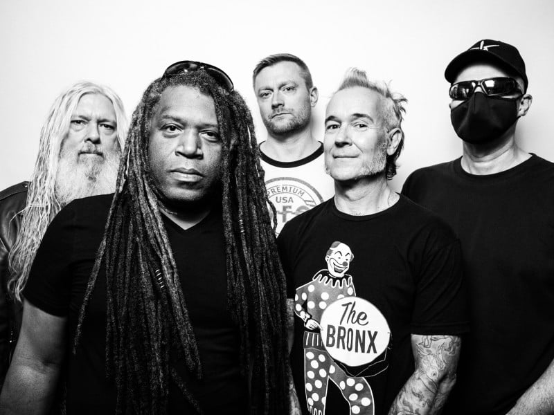 Red Velvet Letdown band members (from left to right) TJ Steppe, Michael Christian, Ace Mayes, Kent Grosswiler, and Mitch America photographed by Chris Casella.